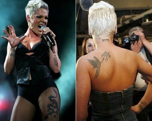 The singer Pink that we see in the picture is famous for her music and also for her tattoos, which evoke a great rokero and conform to her personality