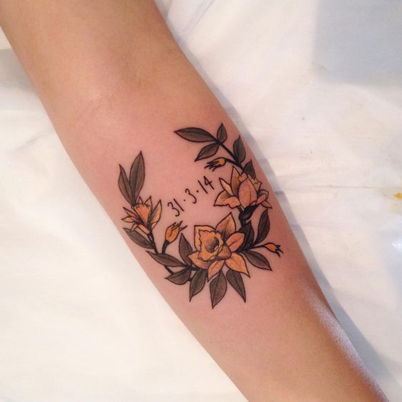 date tattoo with flowers 