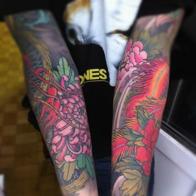 floral motif sleeves tattoos