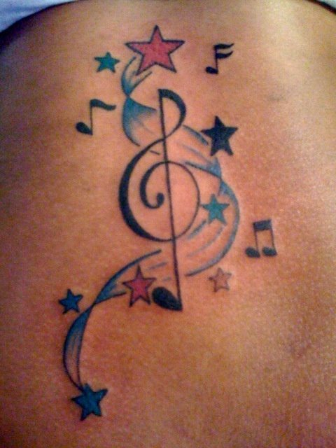 Although stars appear on the tattoo, the main part of it is the treble clef