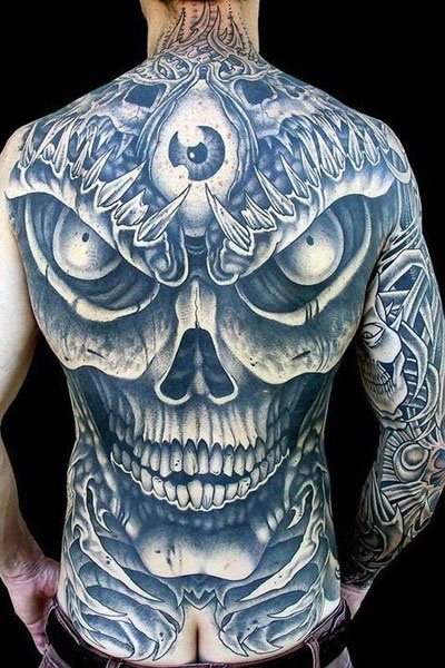 A great design that covers the entire back with the features of a skull