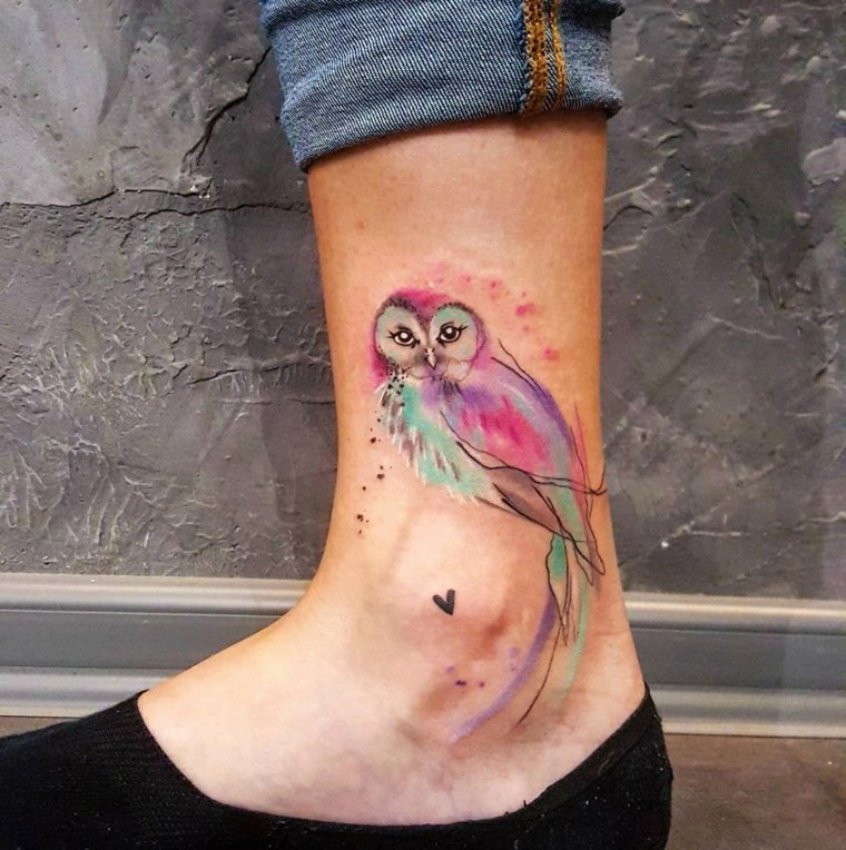 designs of tattoos-colors-foot-owls