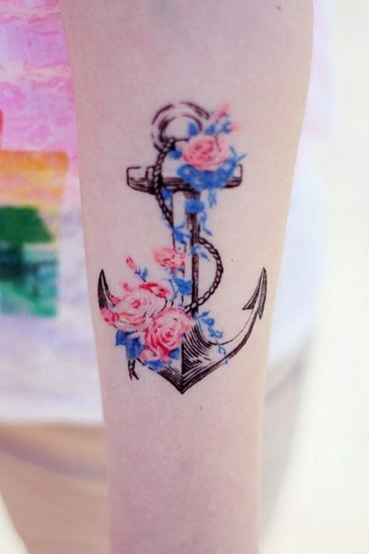 tattoo-of-anchor-and-flowers