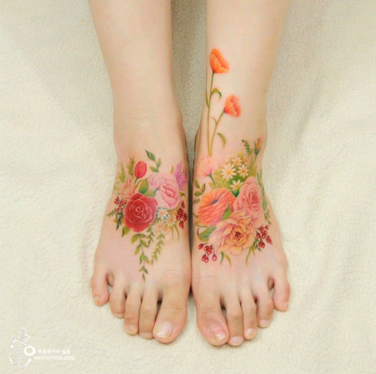 flower tattoo on the feet