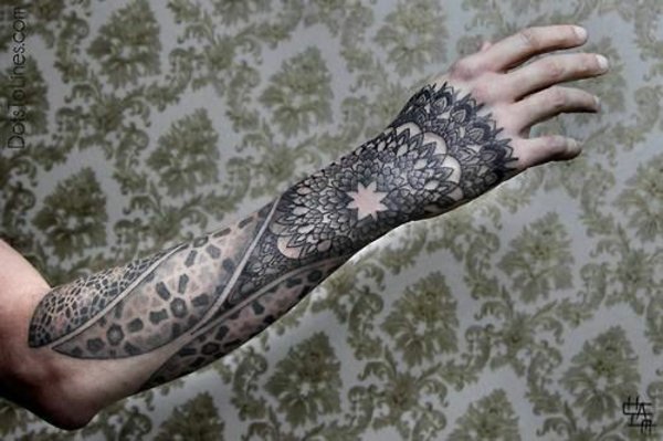 model 100 forearm tattoo