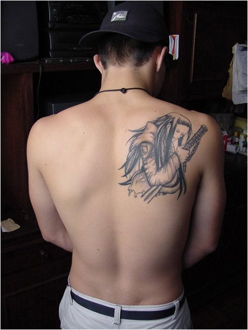 Samuri warrior tattooed on the upper back