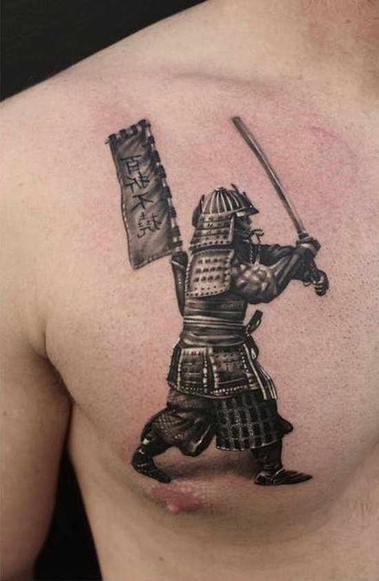 Design of a warrior on a man's chest