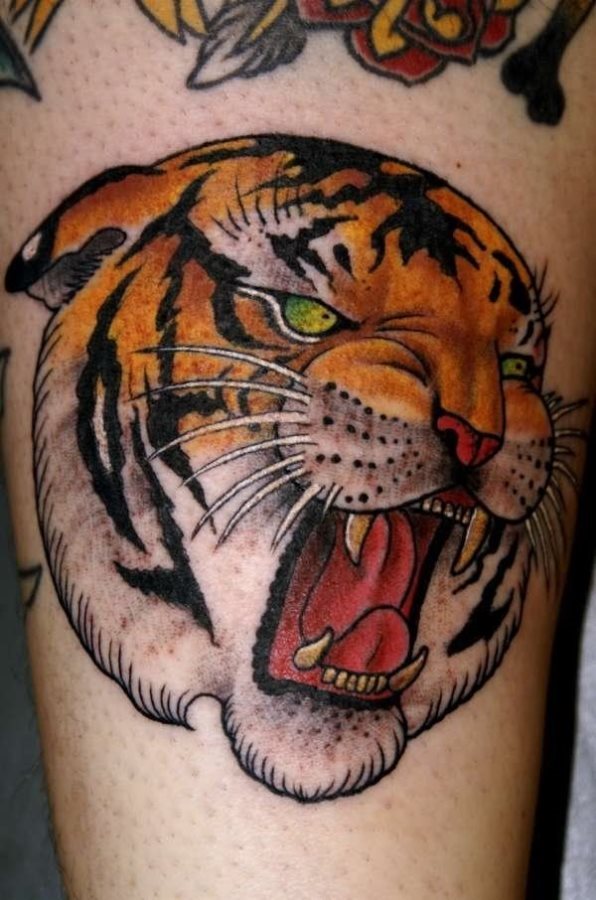 A rounded design of a tiger's head