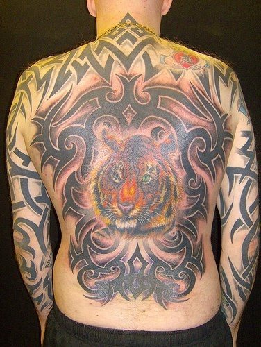 Great tribal style design with the head of a tiger in the center