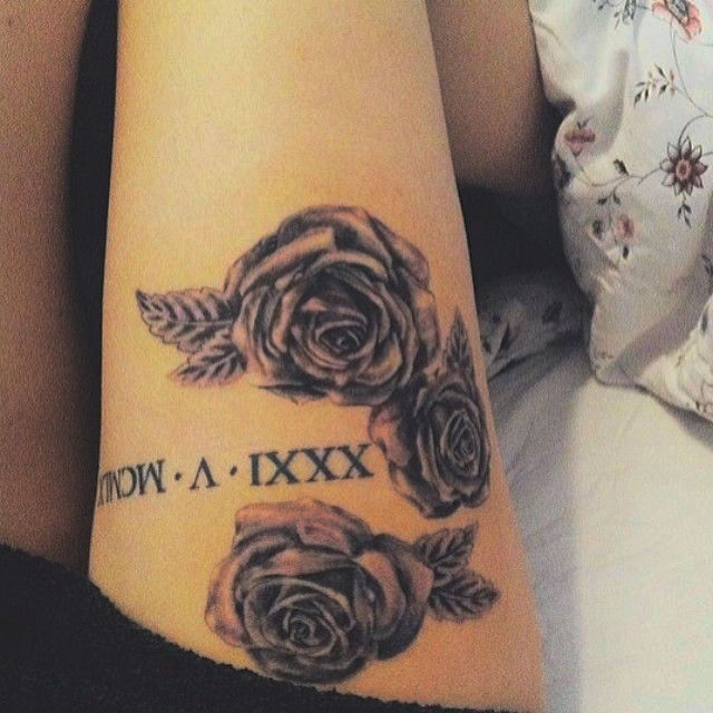 Roman numeral-leg-tattoo